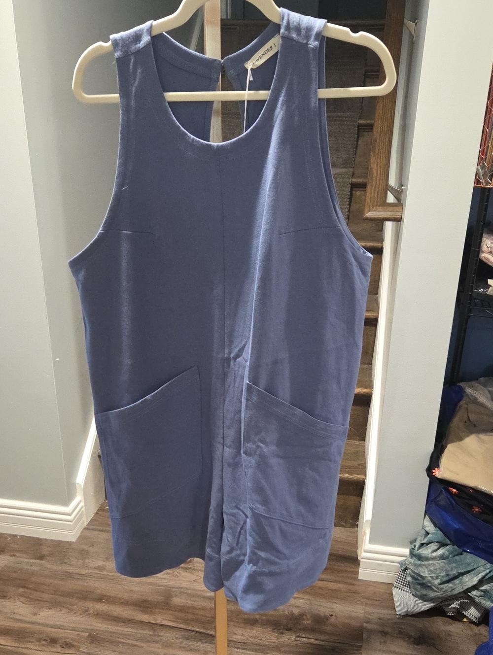 Women’s Sleeveless Pocket 100% Cotton Blue Romper